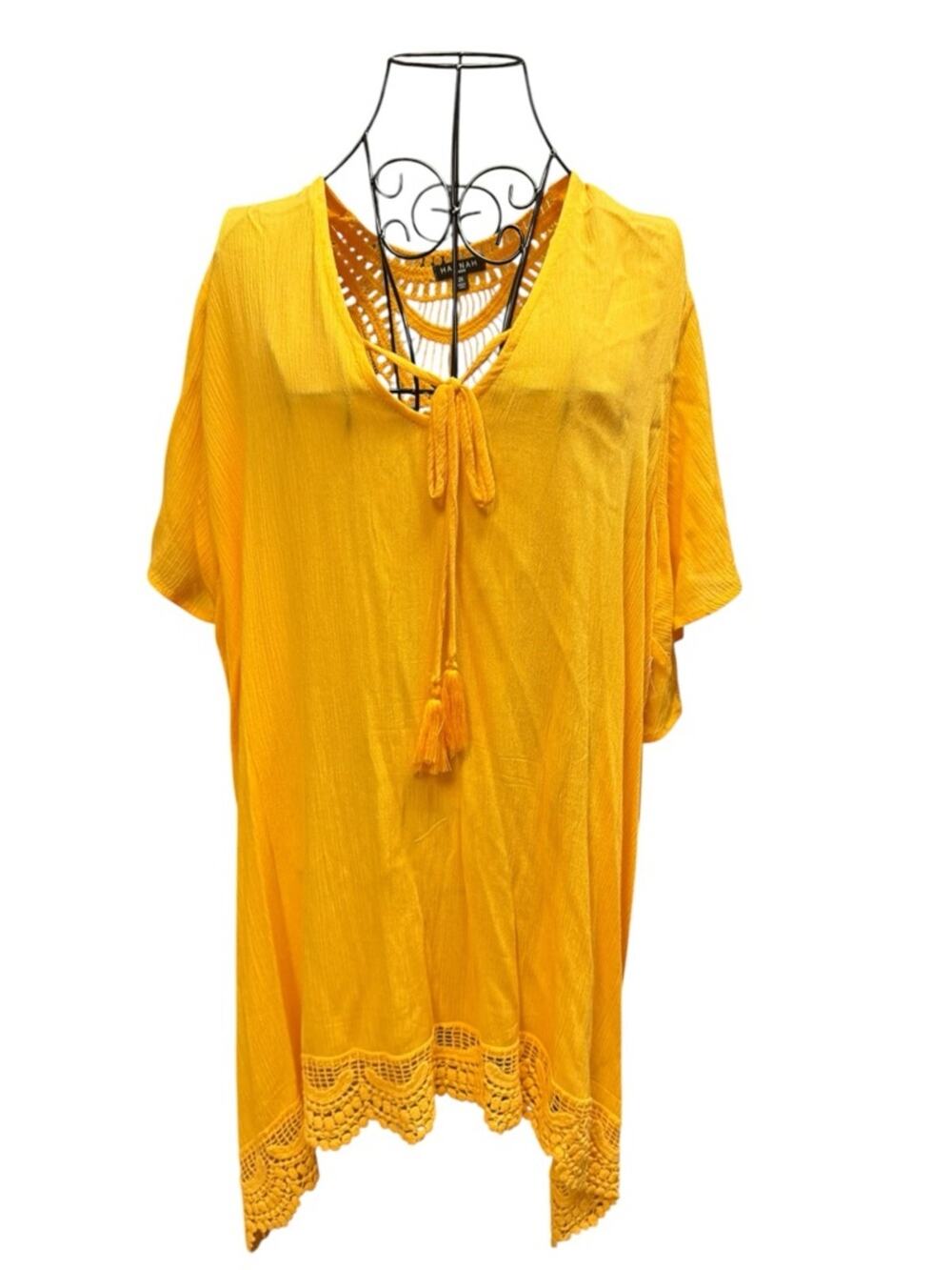 Hannah Vibrant Golden Yellow Crochet-Back Blouse 2X boho
